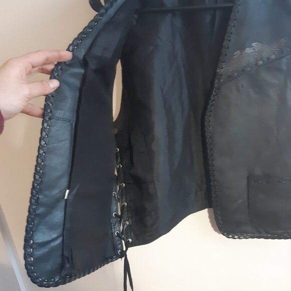 Vintage Genuine Leather - Men's - Sleeveless Vest - Embossed Eagle - Biker Style - Picture 7 of 13